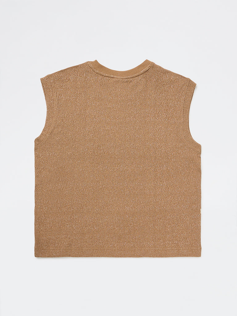 Y&F Kids Boys Brown Printed Cotton-Blend T-Shirt