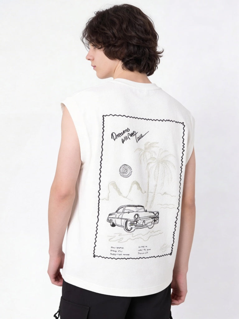 Y&F Kids Boys Off-White Printed Cotton-Blend T-Shirt