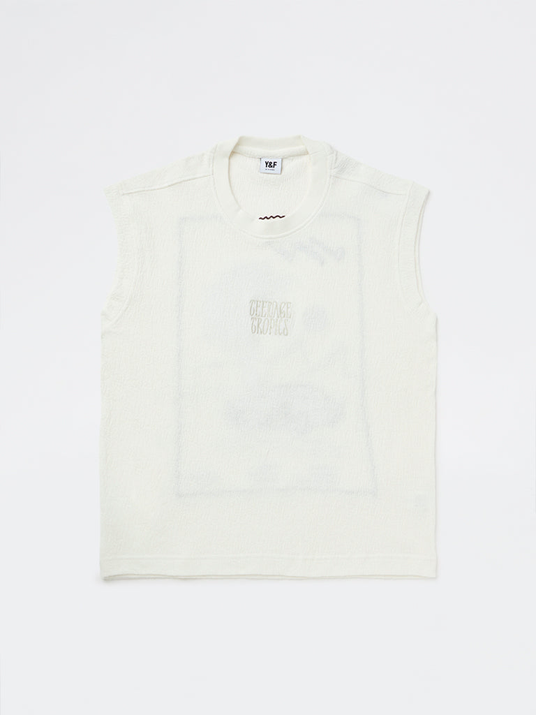 Y&F Kids Boys Off-White Printed Cotton-Blend T-Shirt