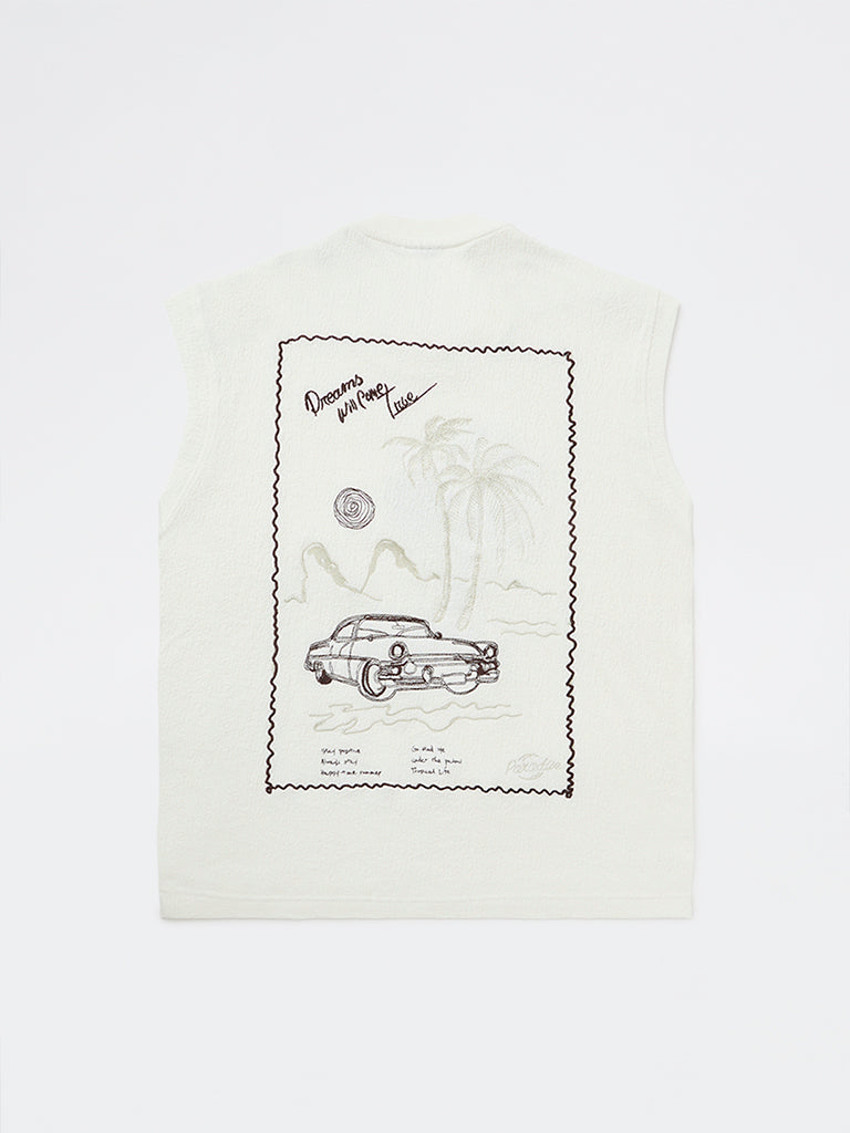 Y&F Kids Boys Off-White Printed Cotton-Blend T-Shirt