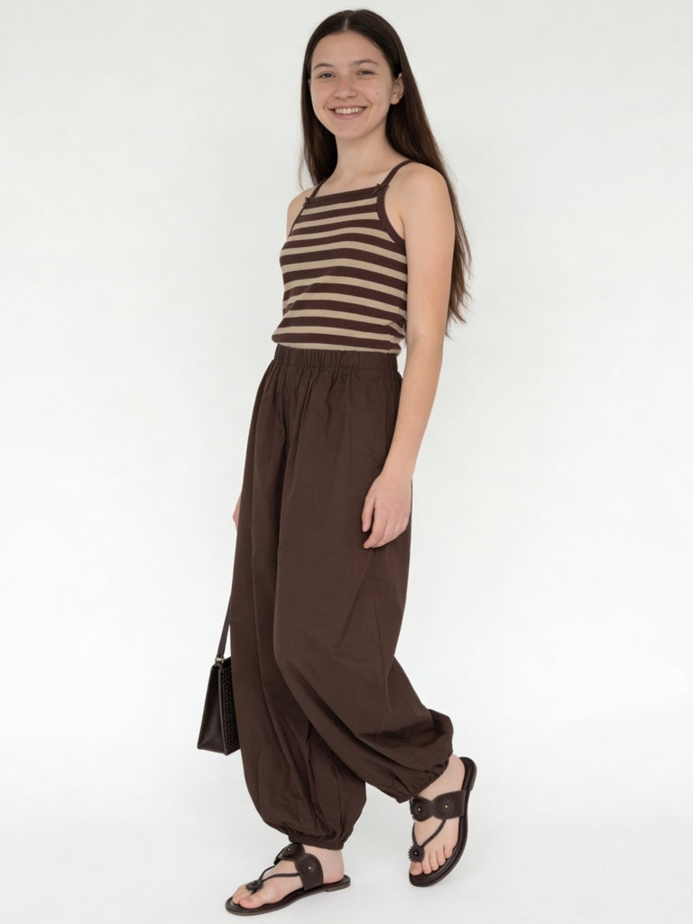 Y&F Kids Girls Brown High-Rise Harem Cotton Pants
