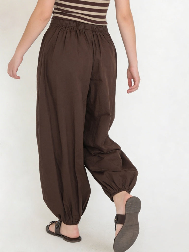 Y&F Kids Girls Brown High-Rise Harem Cotton Pants