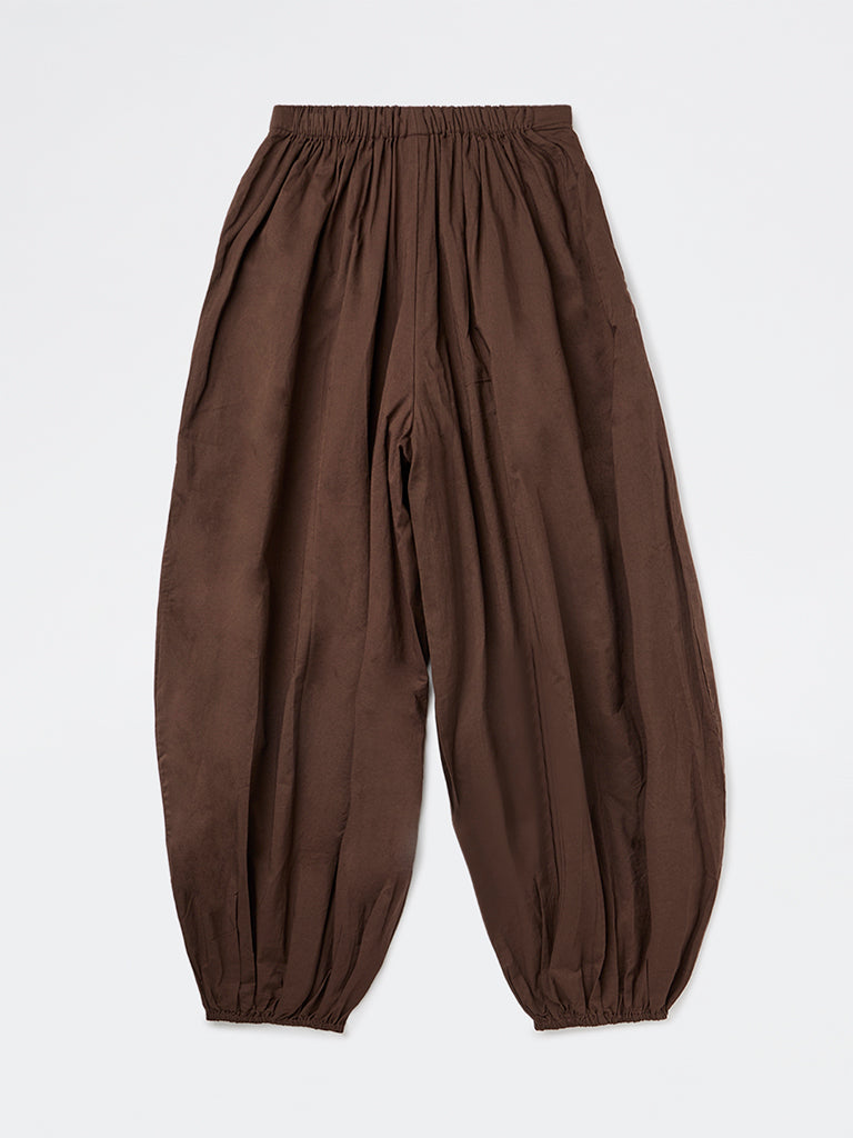 Y&F Kids Girls Brown High-Rise Harem Cotton Pants