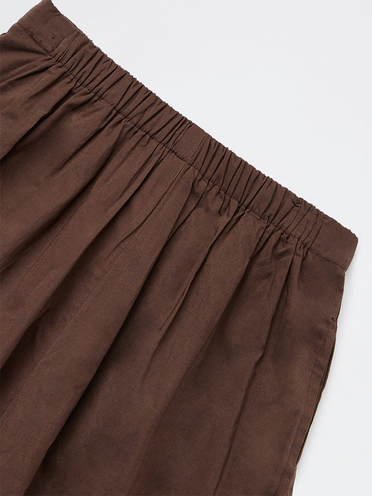 Y&F Kids Girls Brown High-Rise Harem Cotton Pants
