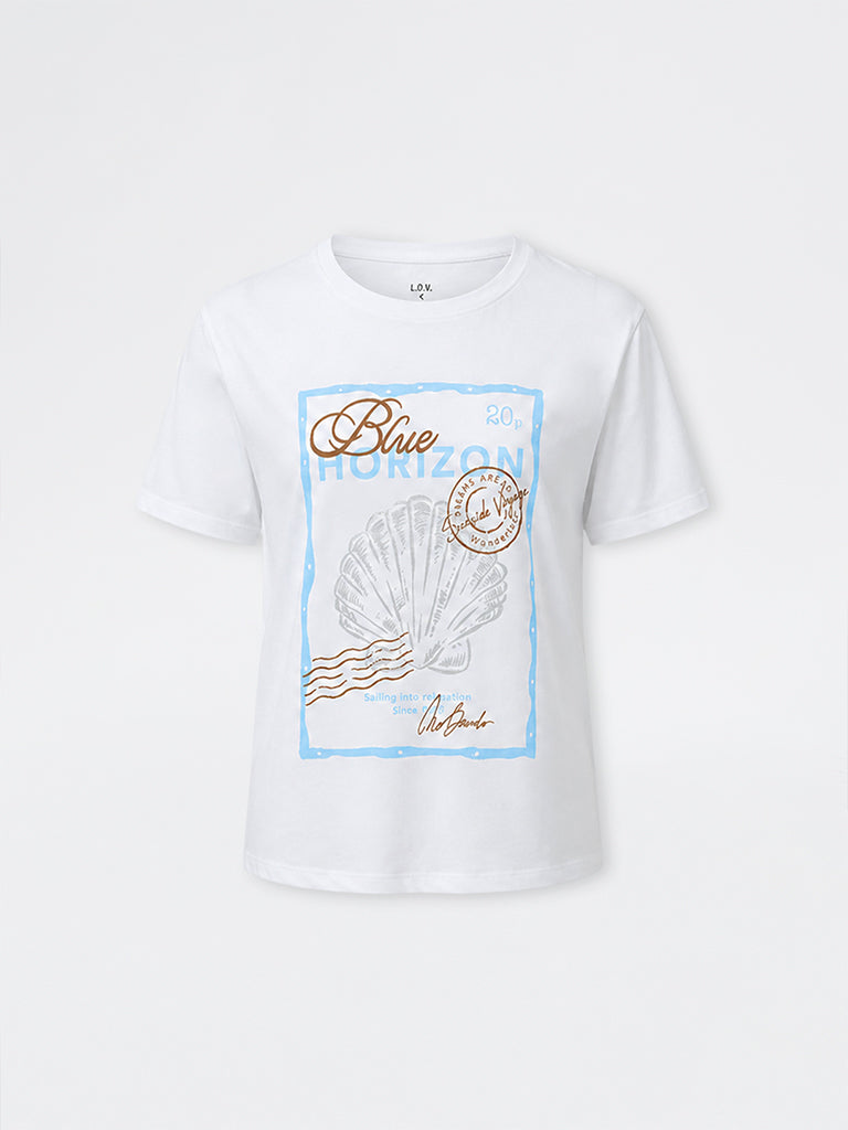 LOV White Printed Cotton T-Shirt