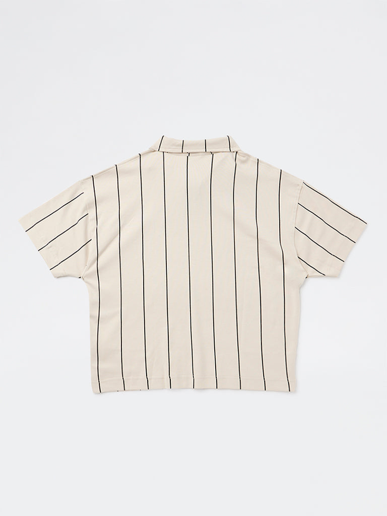 Y&F Kids Boys Cream Printed Cotton T-Shirt