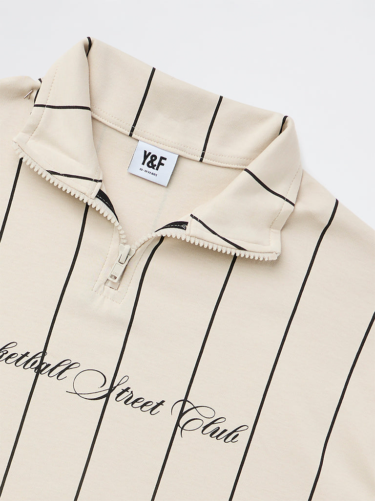 Y&F Kids Boys Cream Printed Cotton T-Shirt