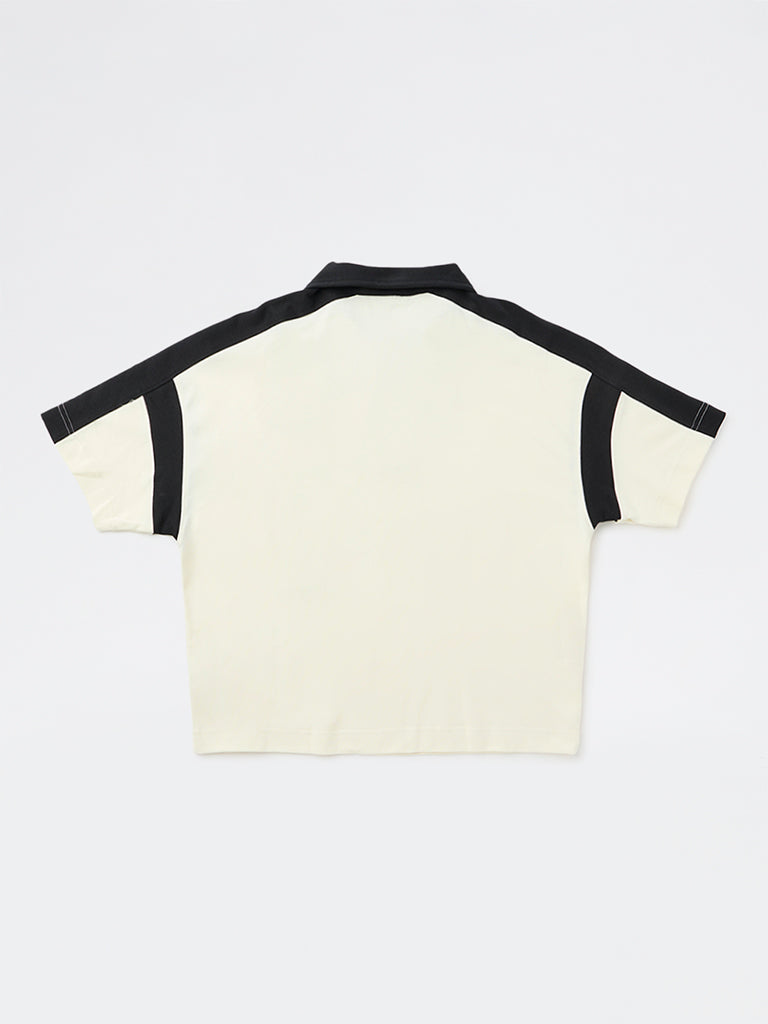 Y&F Kids Boys Cream Text Printed Cotton T-Shirt