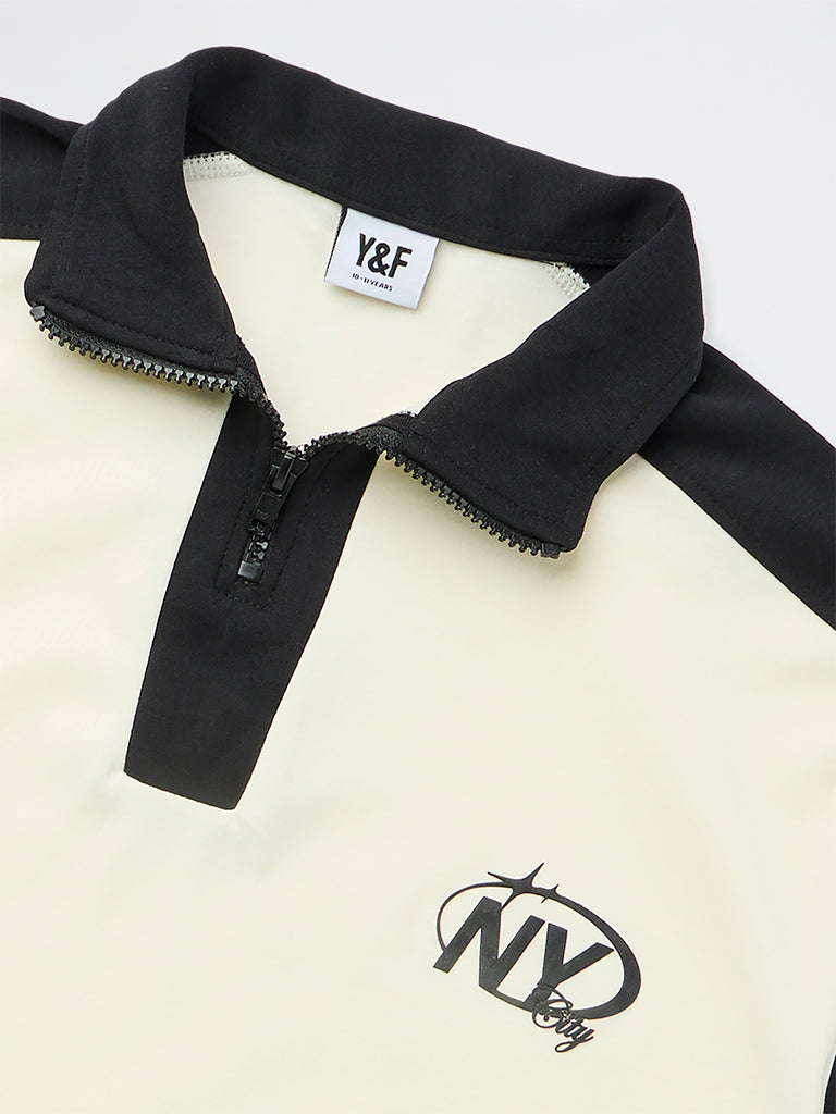 Y&F Kids Boys Cream Text Printed Cotton T-Shirt