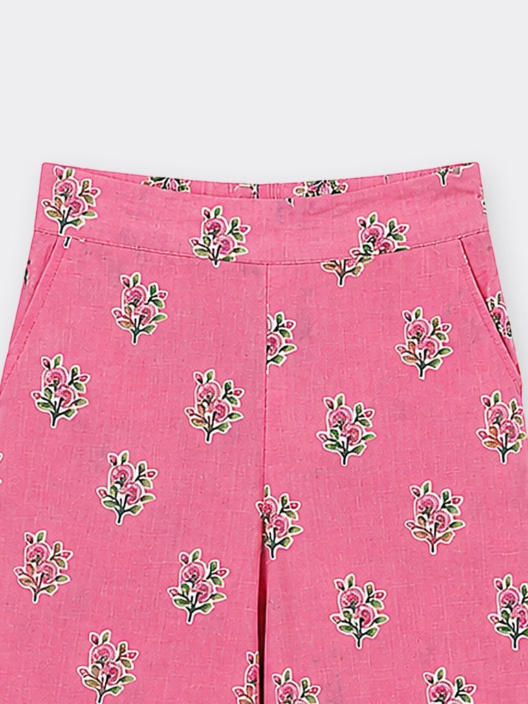 Utsa Kids Girls Pink Floral Print Cotton Pants - (2-8 yrs)