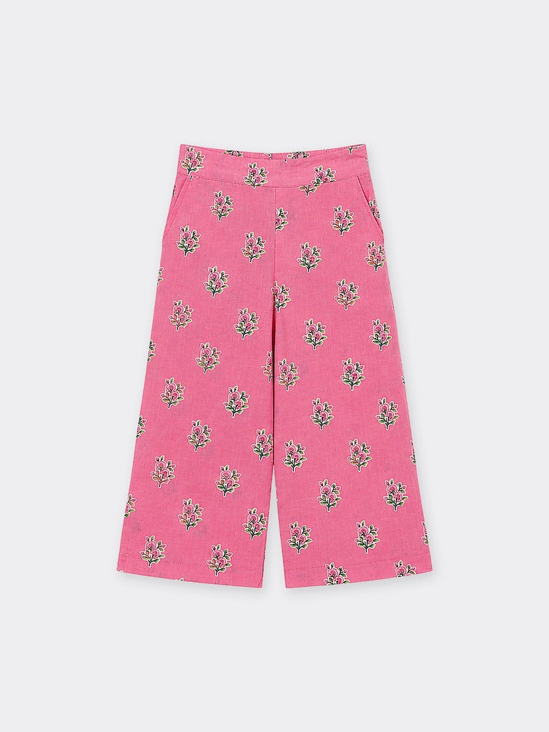 Utsa Kids Girls Pink Floral Print Cotton Pants - (2-8 yrs)