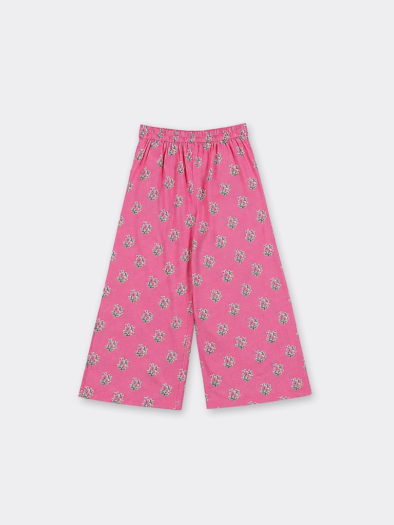 Utsa Kids Girls Pink Floral Printed Cotton Pants - (8-14 yrs)