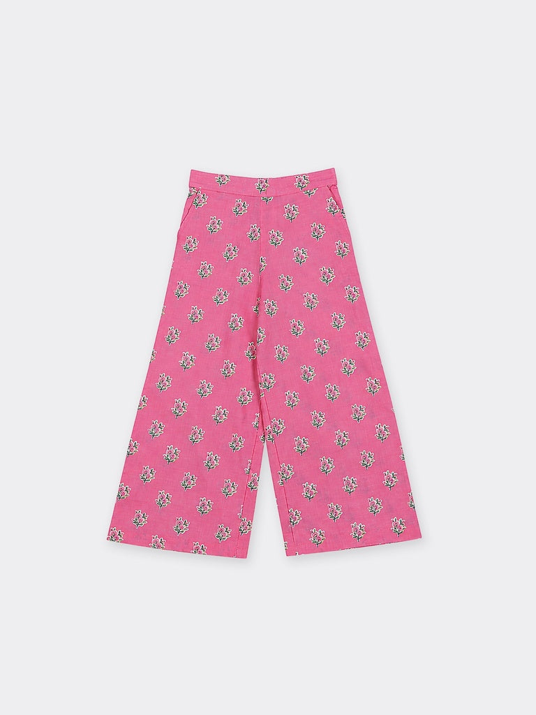 Utsa Kids Girls Pink Floral Printed Cotton Pants - (8-14 yrs)