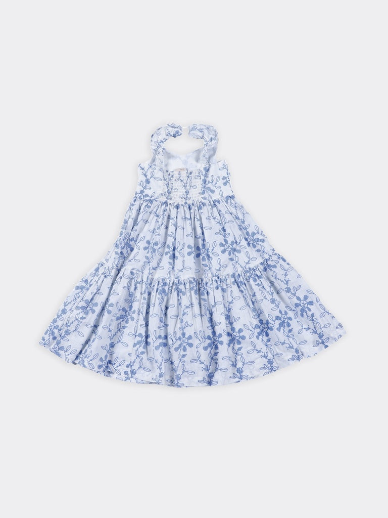 Utsa Kids Girls White Blue Embroidered Cotton Dress - (8-14 yrs)