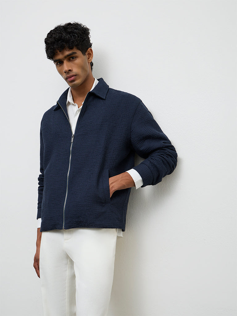 ETA Navy Relaxed Textured Relaxed Fit Jacket