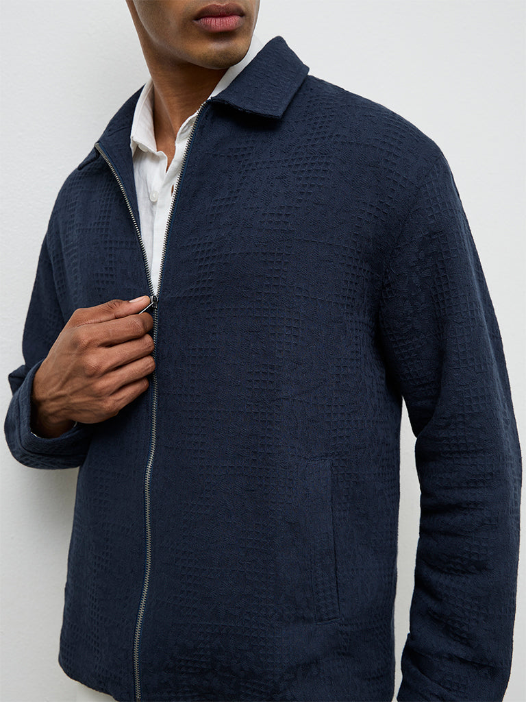ETA Navy Relaxed Textured Relaxed Fit Jacket