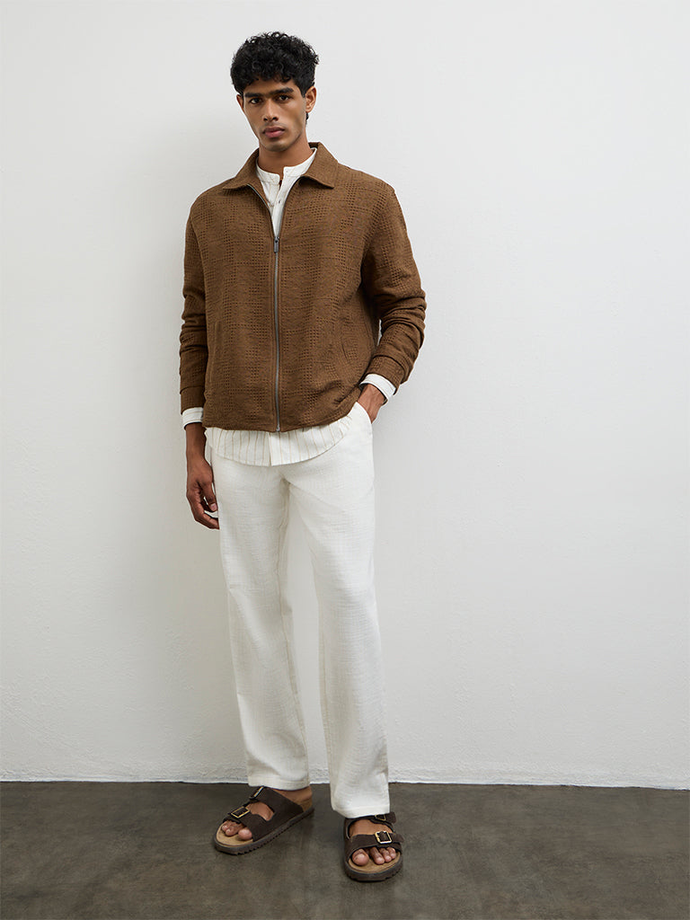 ETA Brown Textured Relaxed Fit Jacket