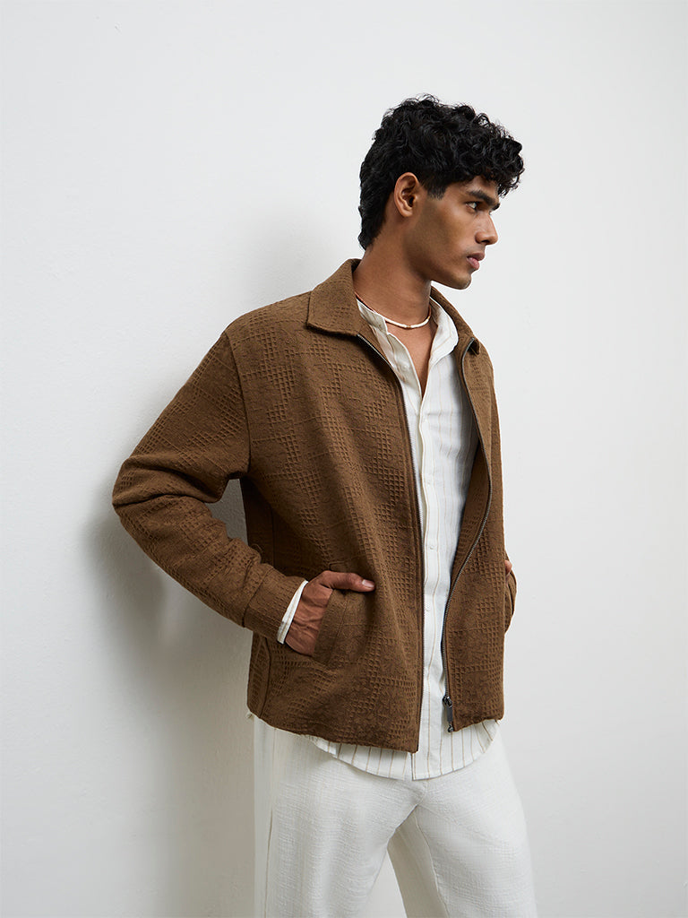 ETA Brown Textured Relaxed Fit Jacket