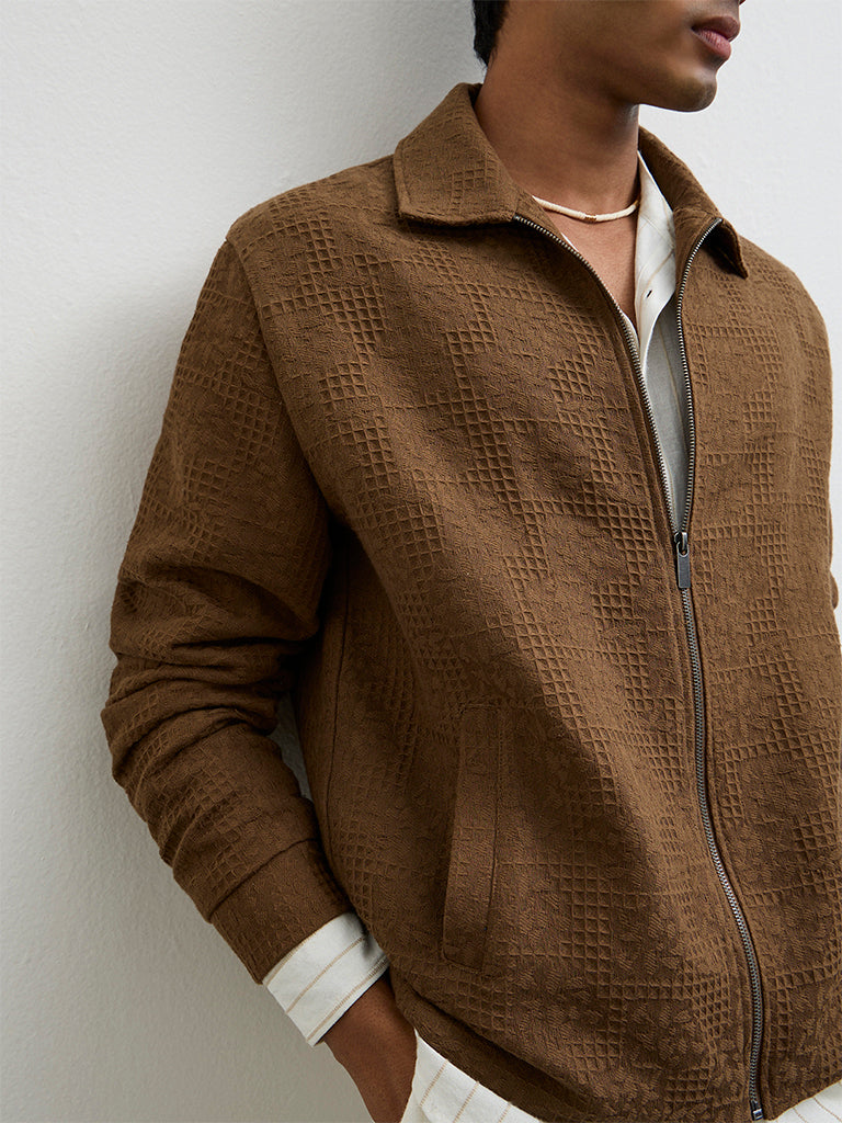 ETA Brown Textured Relaxed Fit Jacket