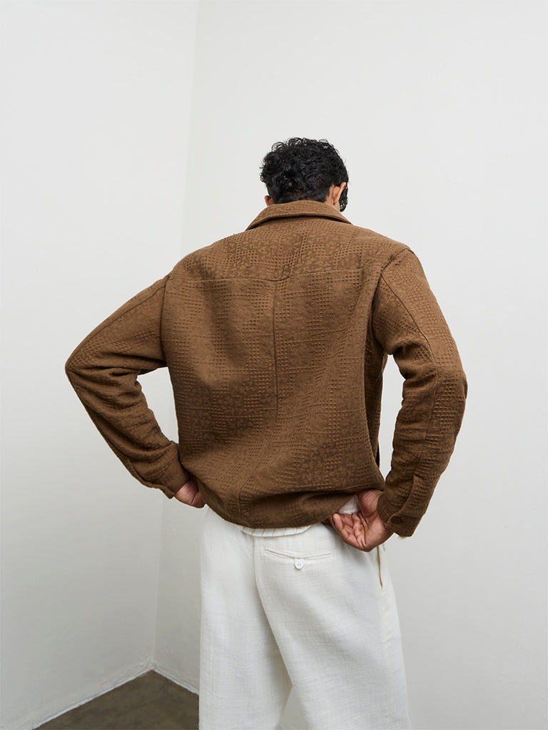 ETA Brown Textured Relaxed Fit Jacket