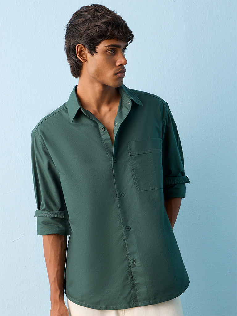 Nuon Green Relaxed-Fit Cotton Shirt