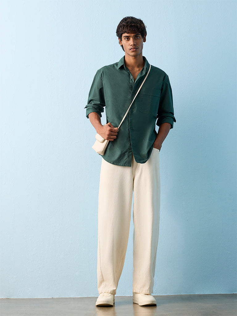 Nuon Green Relaxed-Fit Cotton Shirt