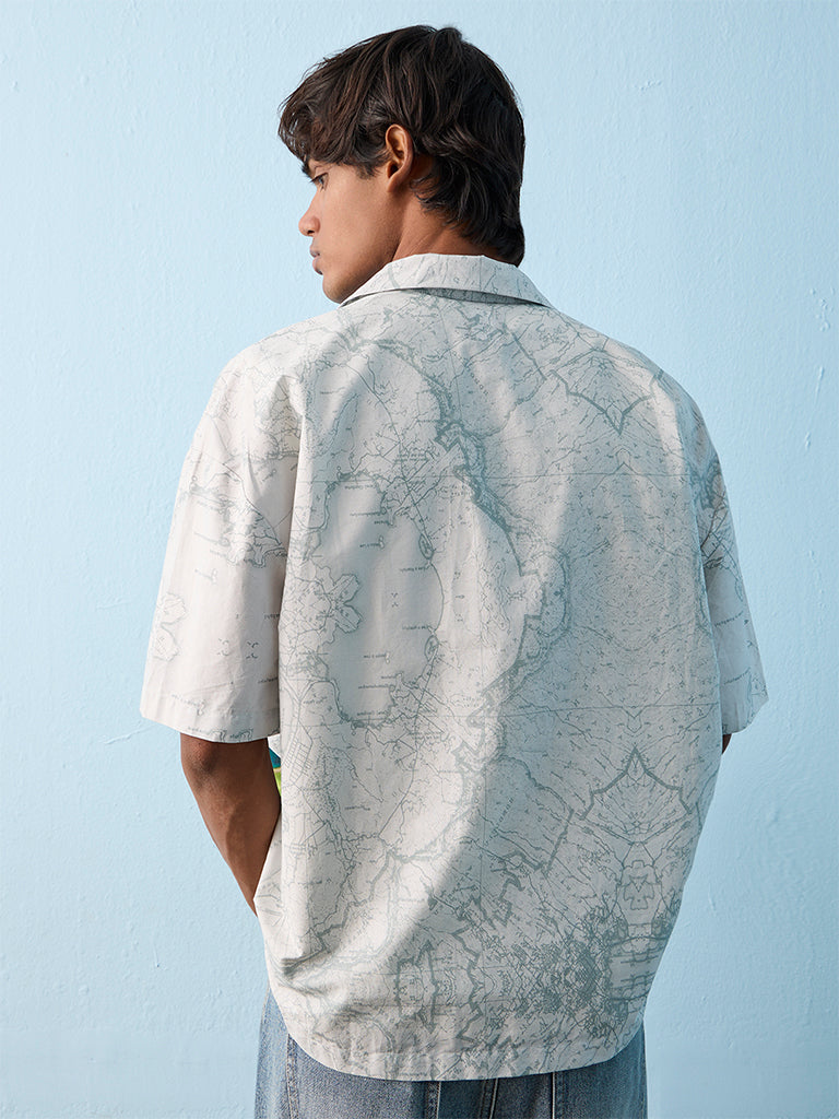 Nuon Green Landscape Printed Relaxed-Fit Cotton Shirt