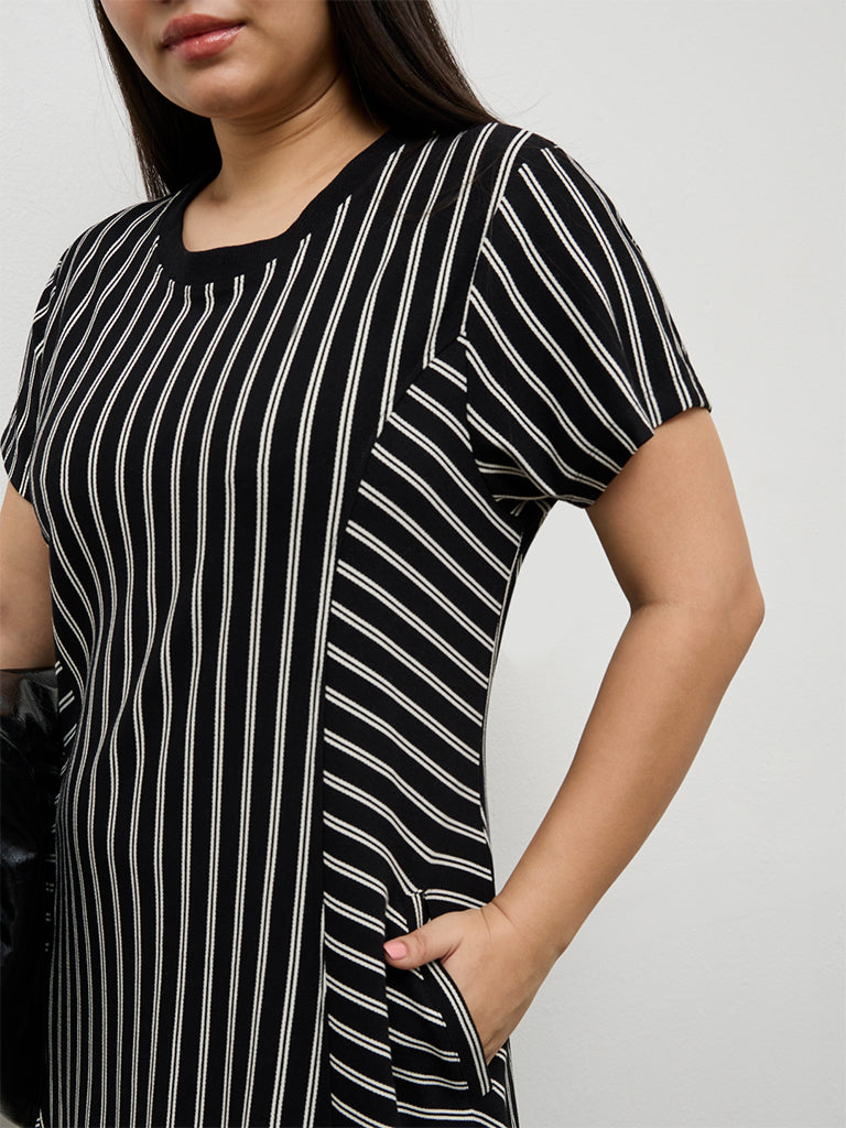 Gia Black Stripe-Printed A-Line Dress