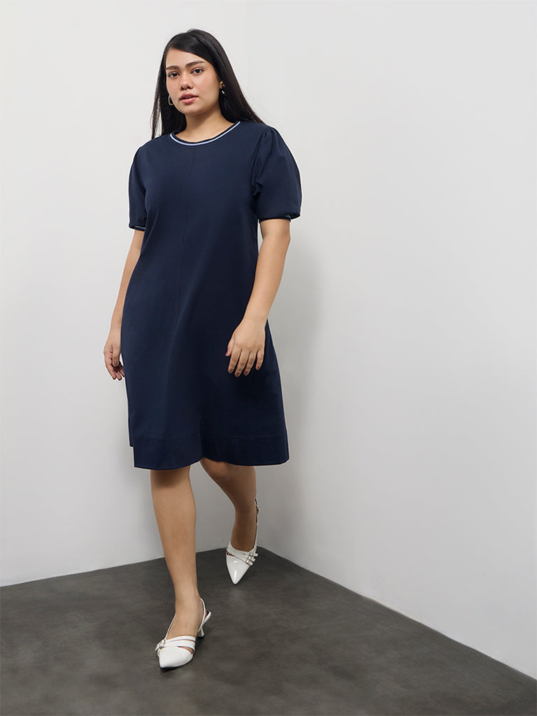Gia Navy Cotton A-Line Dress