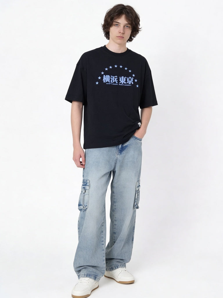 Y&F Kids Boys Black Printed Cotton T-Shirt