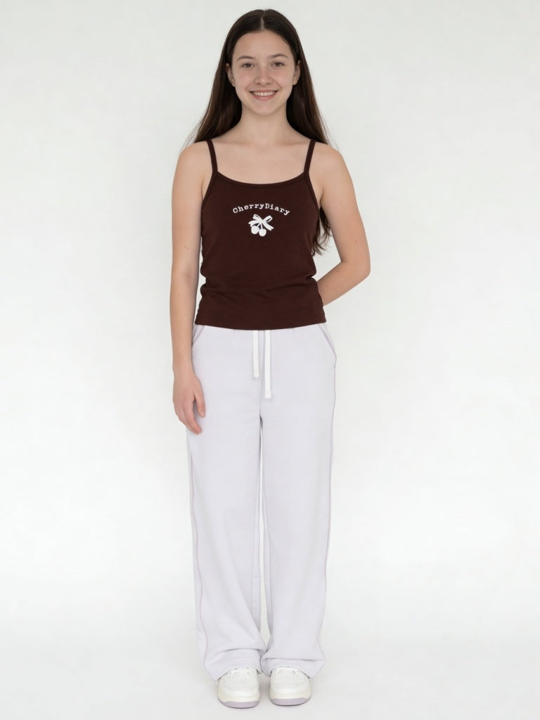 Y&F Kids Girls Off-White Solid Cotton-Blend Track Pants