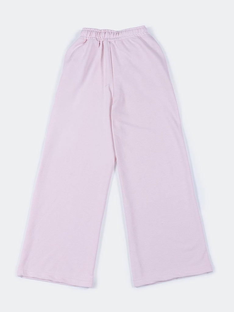 Girls Pink Piping Detail Wide-Leg Cotton-Blend Track Pants