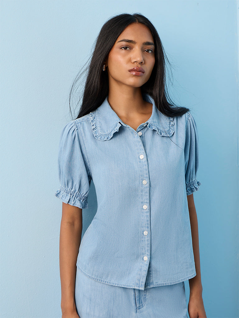 LOV Light Blue Solid Blouse