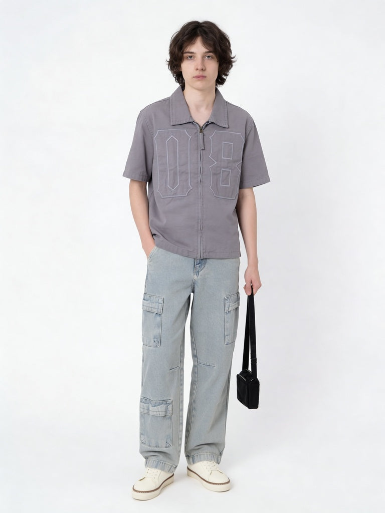 Boys Grey Solid Cotton Regular Fit Short Sleeve Shirt