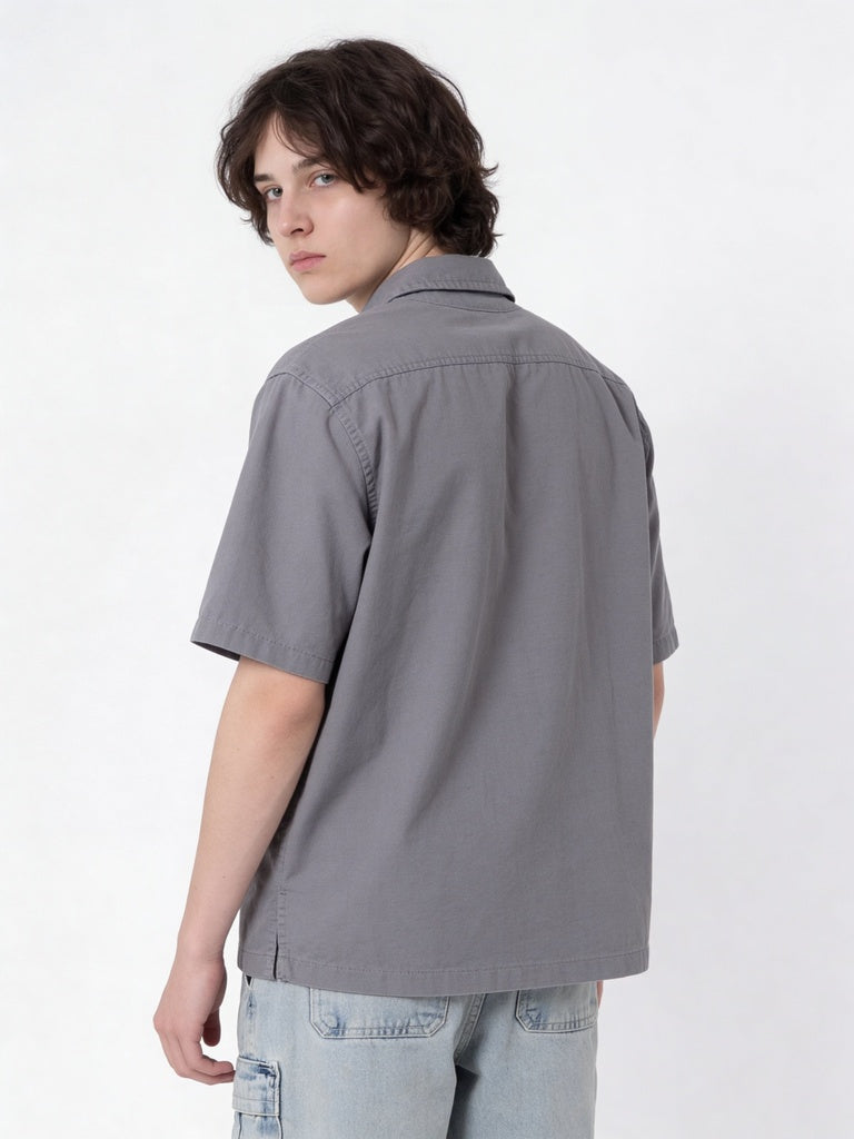 Boys Grey Solid Cotton Regular Fit Short Sleeve Shirt