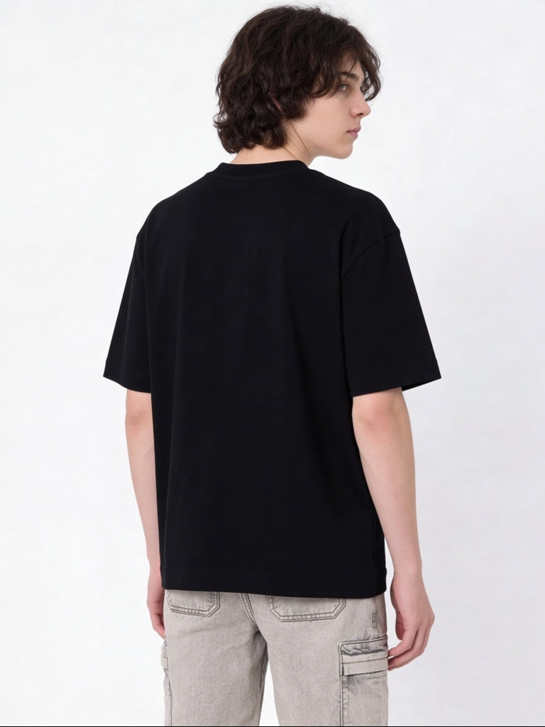 Y&F Kids Boys Black Embossed Cotton T-Shirt