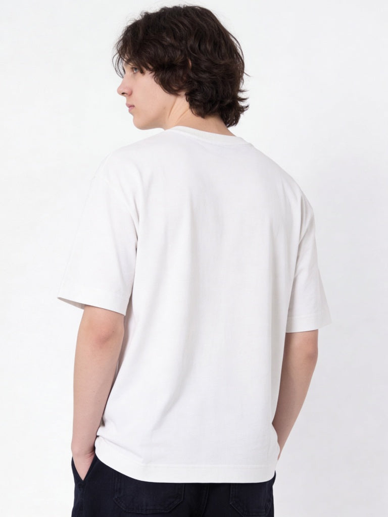 Y&F Kids Boys Off-White Embossed Cotton T-Shirt