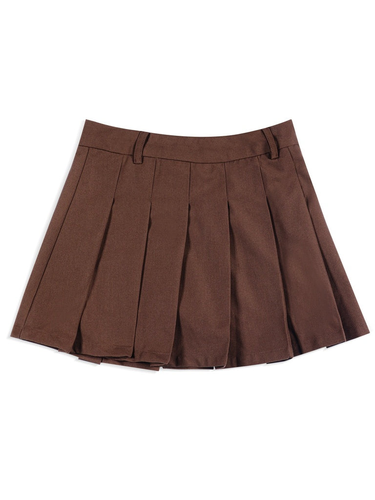Y&F Kids Girls Brown Solid Pleated Skirt