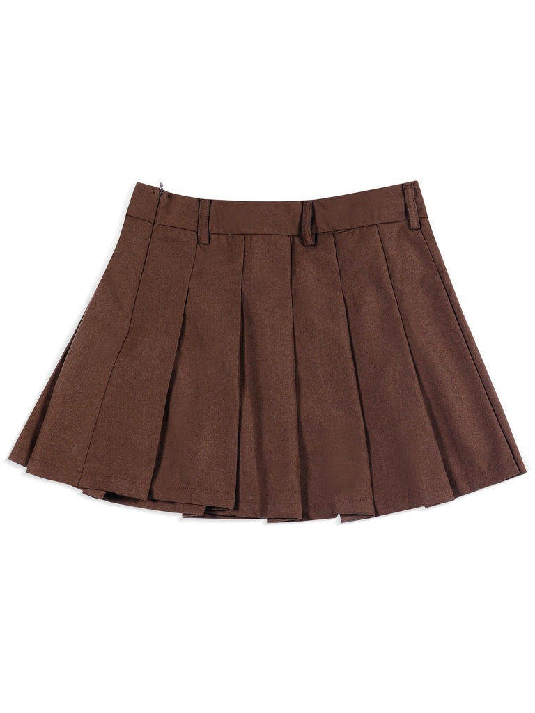 Y&F Kids Girls Brown Solid Pleated Skirt