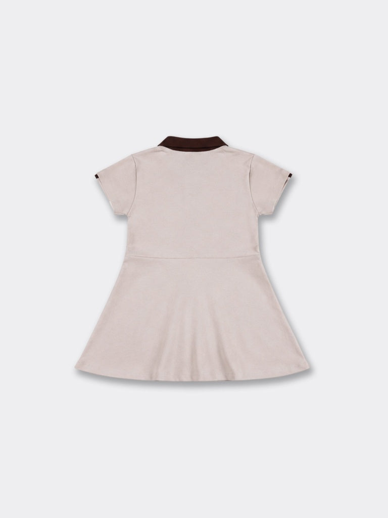 Y&F Kids Girls Beige Side Stripe Cotton-Blend Dress