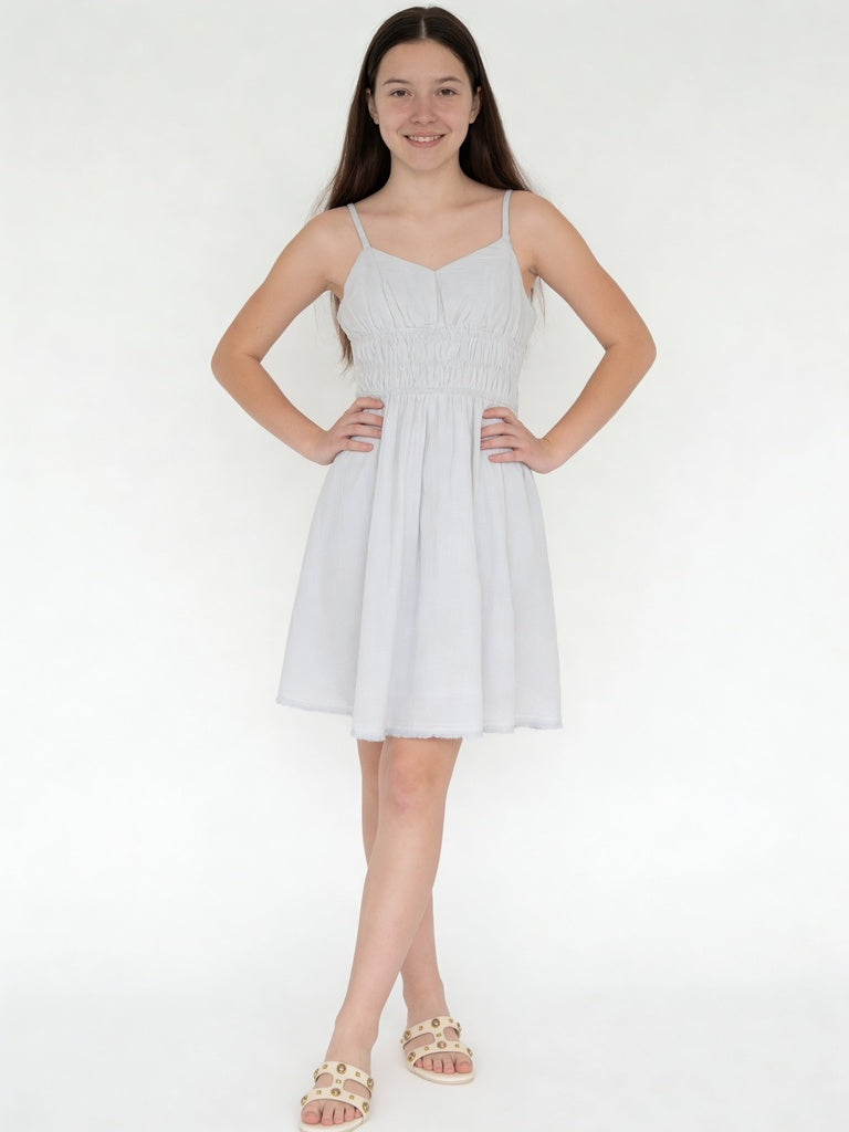 Girls White Cotton Flared Dress