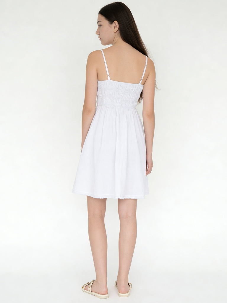 Girls White Cotton Flared Dress