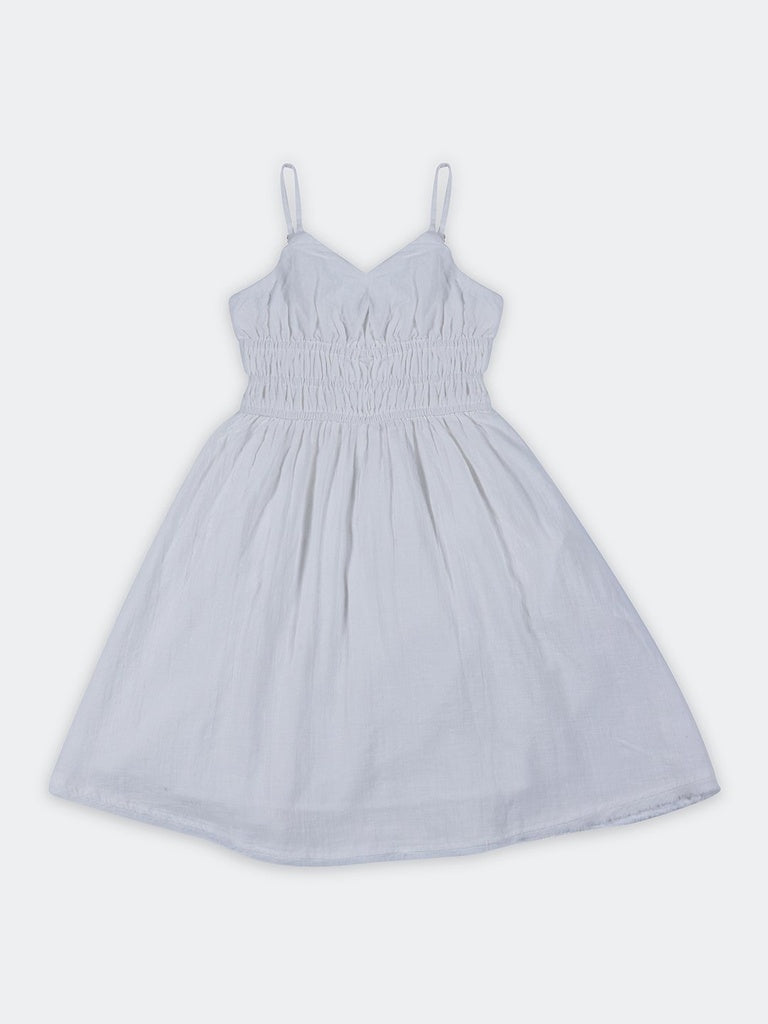 Girls White Cotton Flared Dress