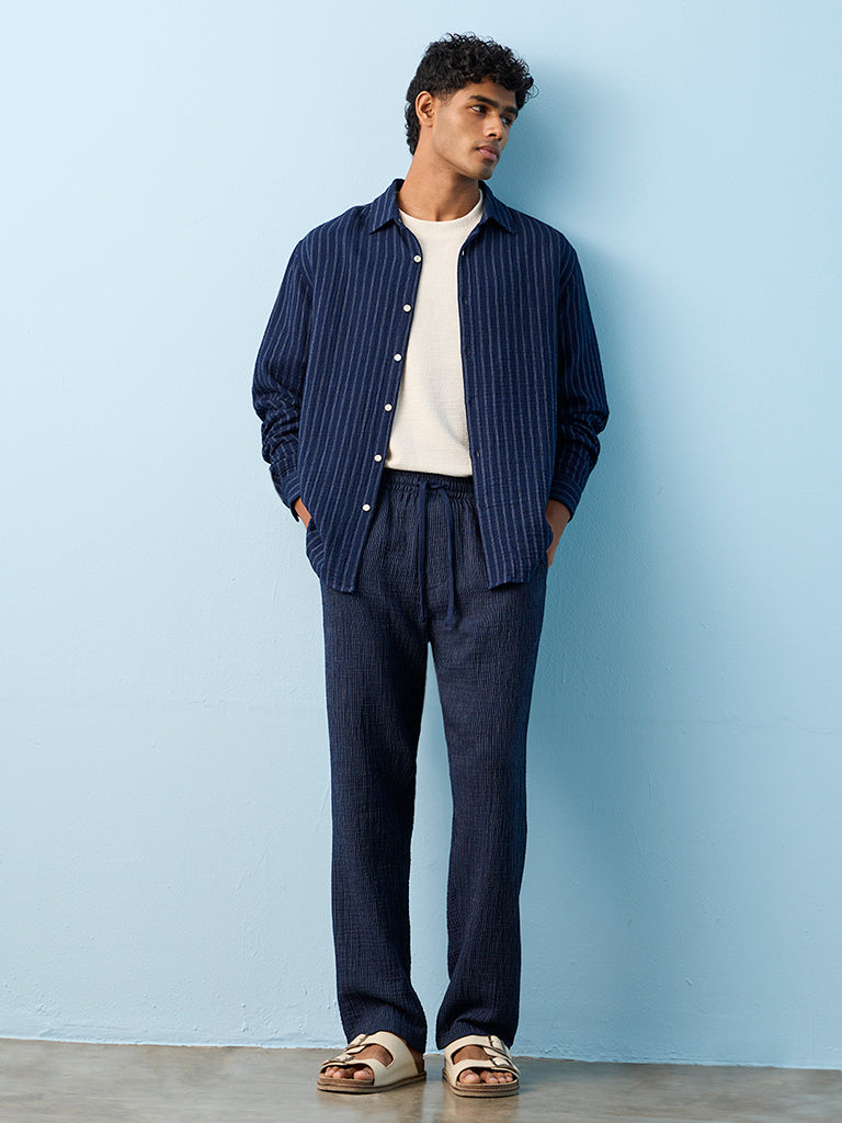 ETA Indigo Striped Relaxed-Fit Mid-Rise Cotton Pants