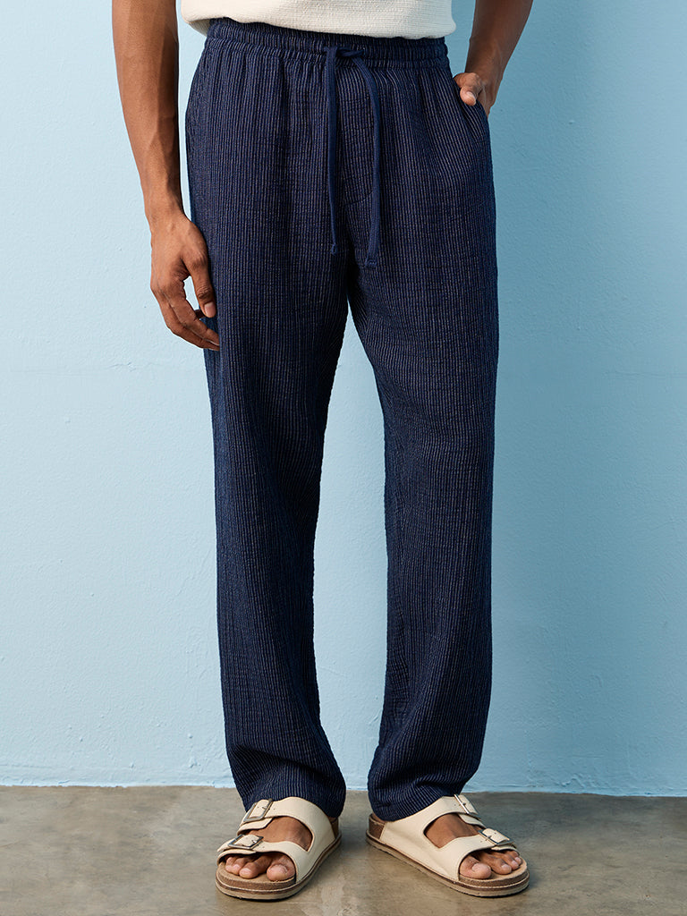 ETA Indigo Striped Relaxed-Fit Mid-Rise Cotton Pants