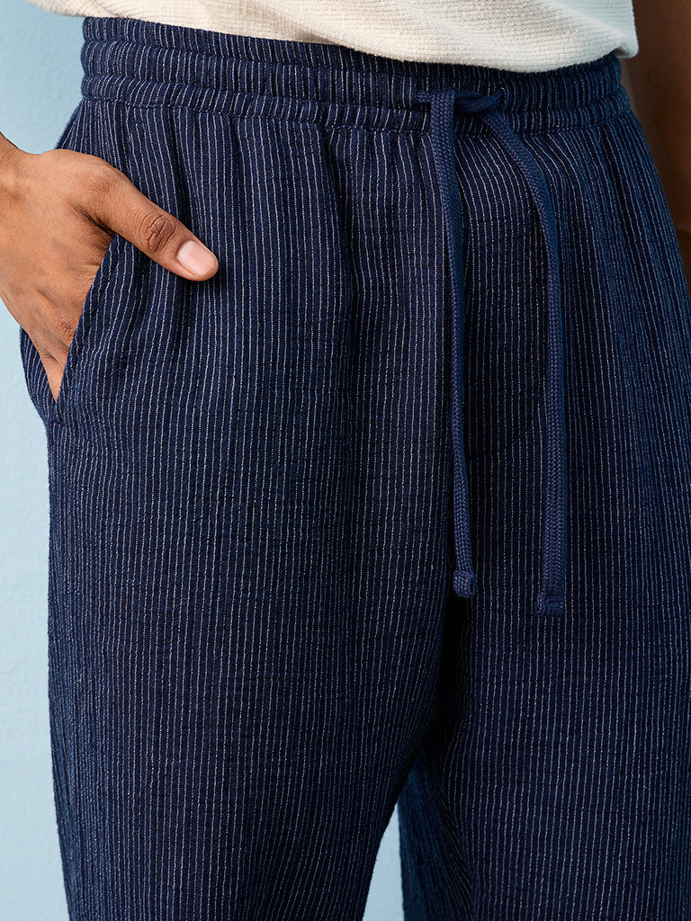 ETA Indigo Striped Relaxed-Fit Mid-Rise Cotton Pants