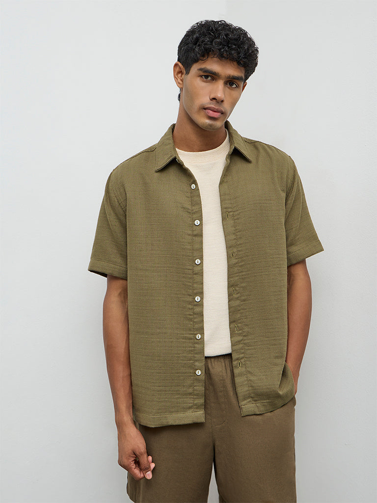 ETA Olive Relaxed-Fit Cotton Shirt