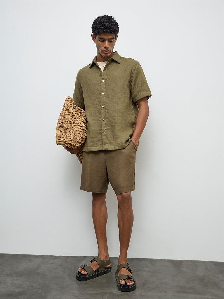ETA Olive Relaxed-Fit Cotton Shirt