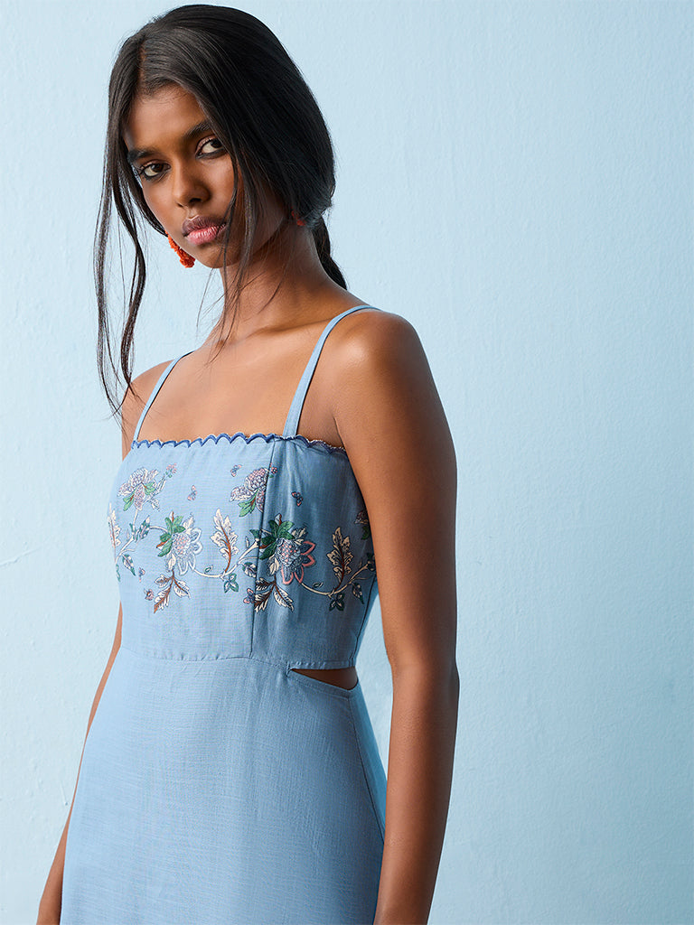 Buy Bombay Paisley Blue Foliage Printed Cotton A-Line Dress from Westside – Westside Global