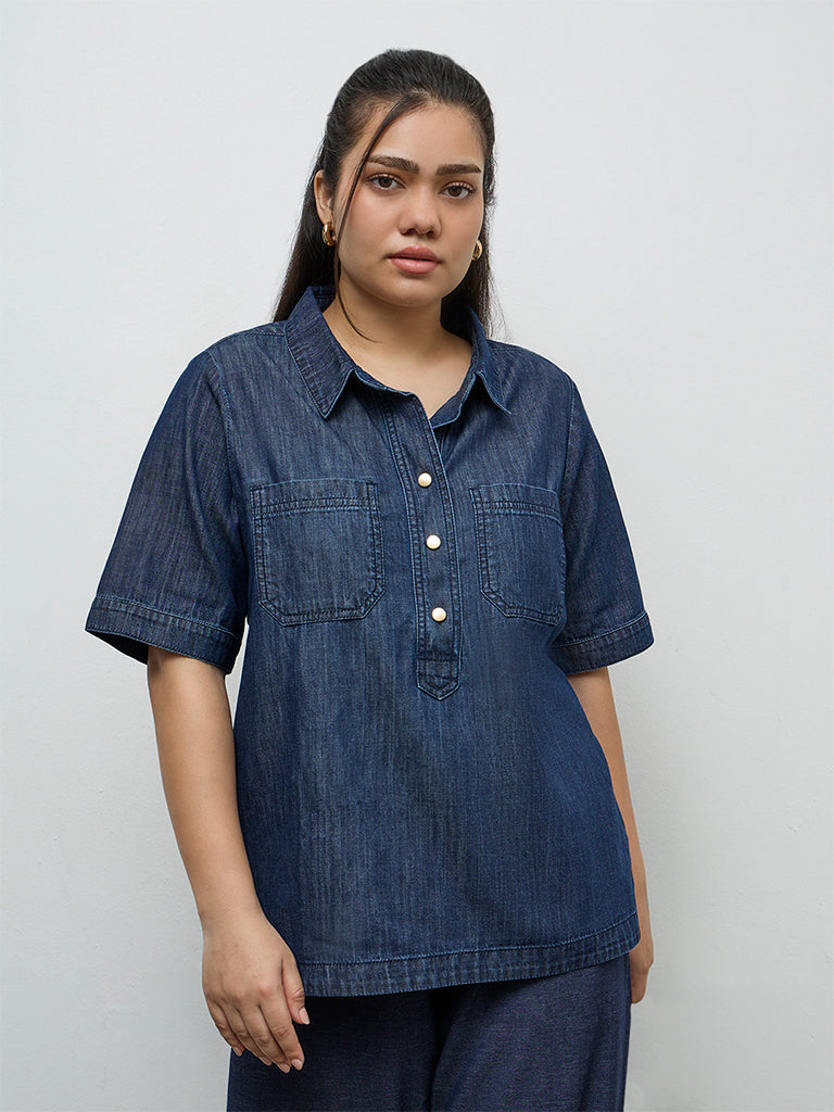 Gia Dark Blue Denim Blouse